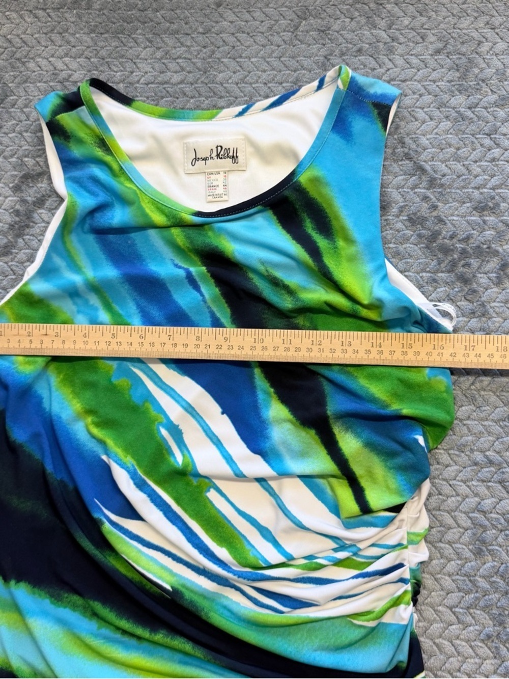 Joseph Ribkoff Abstract Multi-Color Ruched Sheath Dress Size 14 - Picture 9 of 10